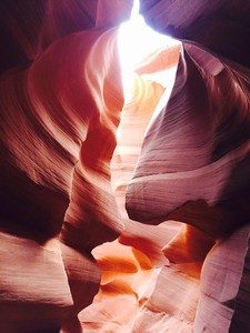 Light shining through lower Antelope Canyon