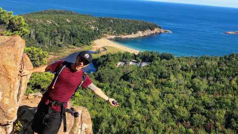 Byoungz on top of Beehive Hike in Acadia National Park