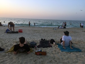 Sitting at Dubai&#039;s Jumeirah Beach